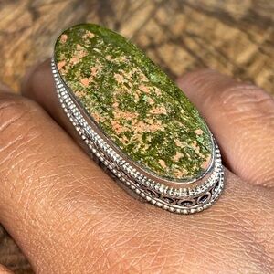 Large Unakite Jasper Ring Size 8